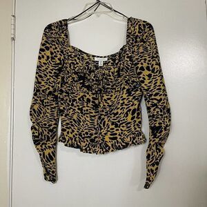 NEW! Topshop Yellow black dotted long sleeve top size US 6